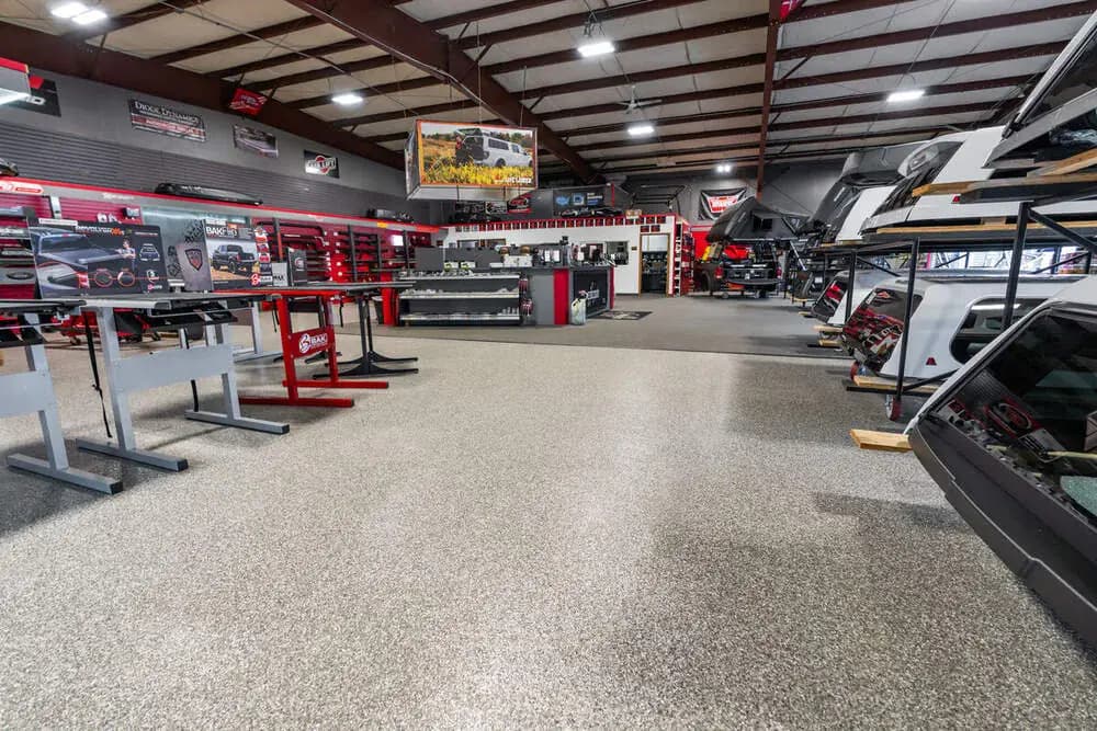 Commercial facility with coated concrete